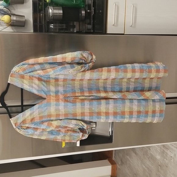 💕GANNI💕 Seersucker Check Dress ~ Midi Tent Plaid Picnic Balloon Sleeve Size 40 - Picture 13 of 16